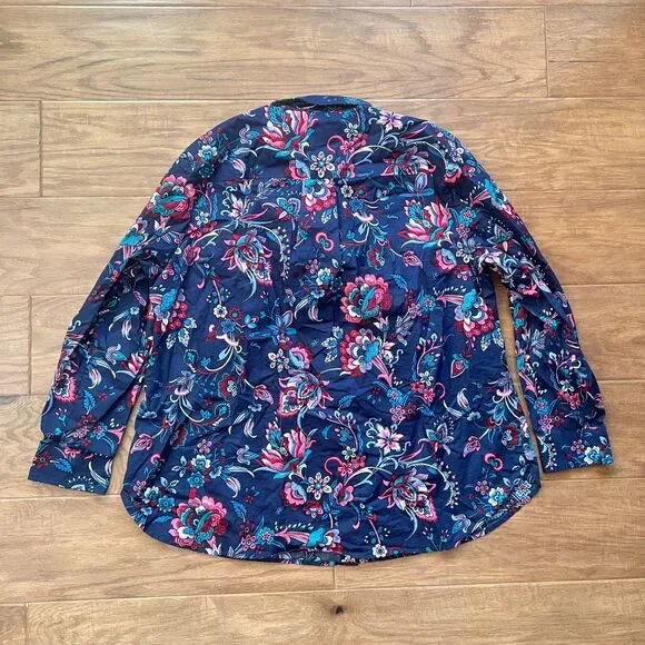 Talbots Plus Button Up Shirt Size 2X Blue Pink Floral Paisley Long Sleeve - Picture 2 of 7